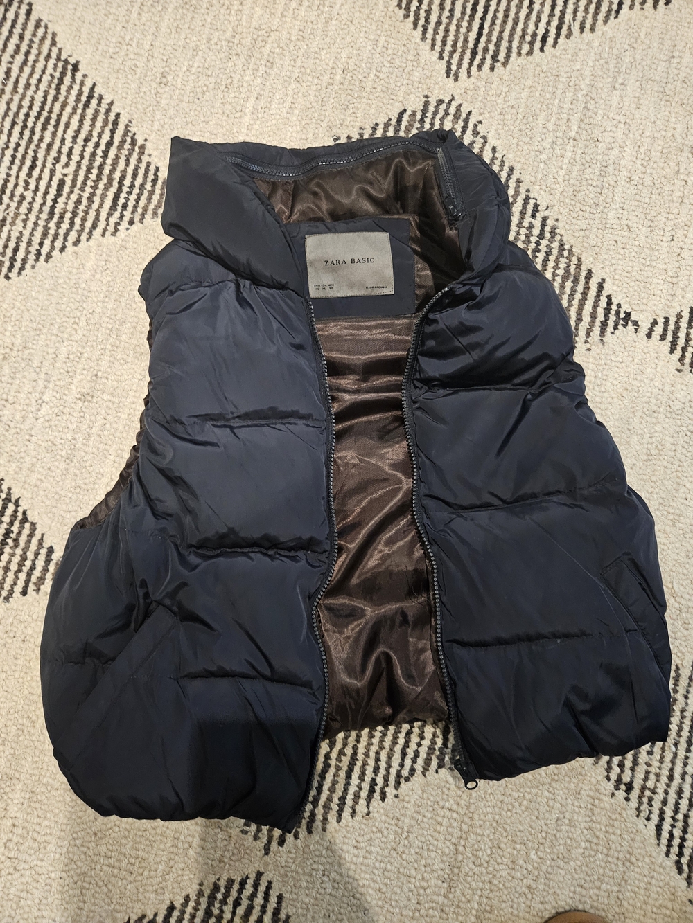 Zara Navy Quilted Cropped Vest with Satin Lining with Hidden Hood